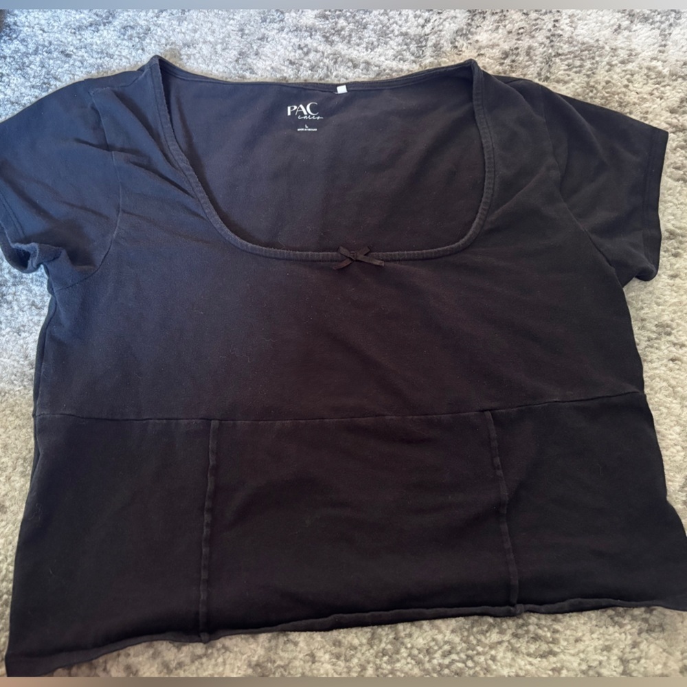 Pacsun Black Short Sleeve Crop Top Size: Large